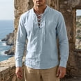 thumbnail image 1 of BVWKPCV Men's Long Sleeve Shirts Retro Style Lace up for Medieval,Viking,Hippie Halloween Pirate Renaissance Costume Light Blue L, 1 of 5