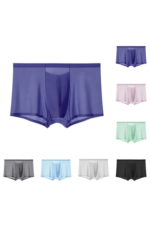 Mens See Through Underwear Mesh Ice Silk Boxers Briefs Transparent Pouch Underpants Extended Anti Crotch Shorts 7 Pack