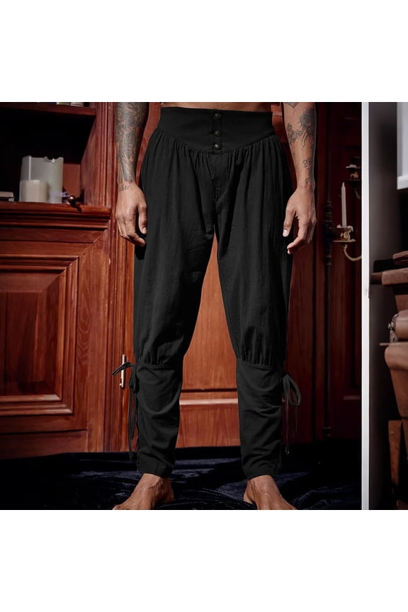 Renaissance Costume Men's Pirate Pants Medieval Ren Faire Viking Colonial Navigator Halloween Ankle Banded Black XXL