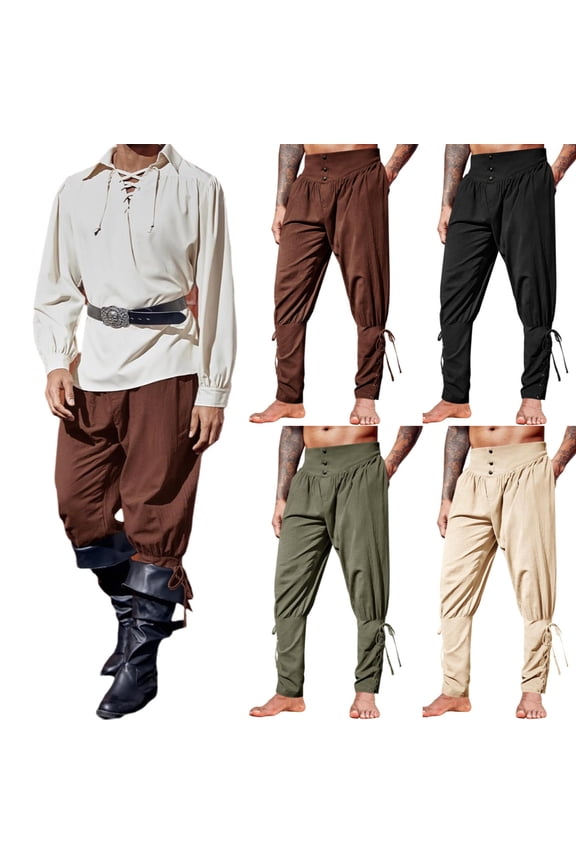 Men's Ankle Banded Pants Medieval Viking Navigator Pirate Costume Trousers Renaissance Gothic Pants Black M