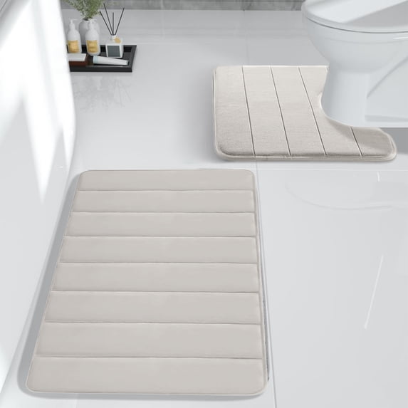 BVXEEP Bath Mat, Bathroom Rug, Memory Foam Bath Mat Set Bathroom Rugs Practical for 2 Pcs Toilet Mats Soft Comfortable Water Absorption Non-Slip Thick Machine Washable Easier to Dry DarK