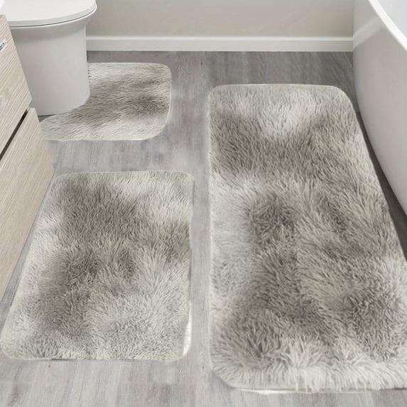 BVXEEP Bath Mat, Bathroom Rug, Mixed Color Bath Mats 3 Set Winter Bathroom Rugs for 3 Pcs Toilet Mats Universal Soft Comfort Water Absorption Non Slip Thick Machine Washable Easy to Dry Dark