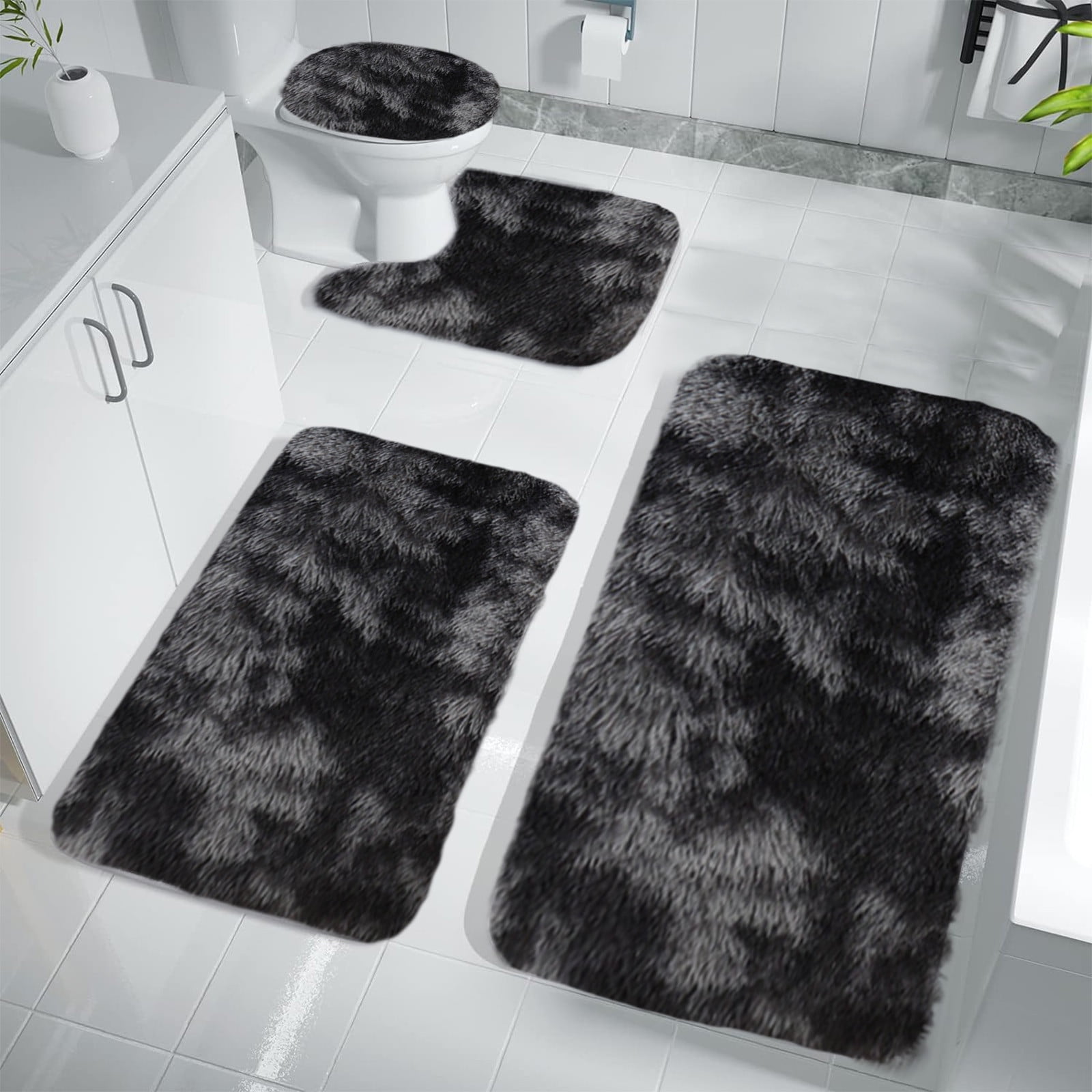 BVXEEP Bath Mat, Bathroom Rug, Mixed Colors Bath Mats 4 Set Bathroom Rugs for 4 Pcs Toilet Mats Universal Soft Comfortable Water Absorption Non-Slip Thick Machine Washable Easy Dry Dark Color