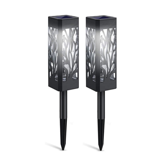 BVXEEP Solar Lights Outdoor, 2 Pack Hollowed Out Solar Meadow Lights, Leaf Hollowed Out Solar Meadow Lights, Ground Inserted Lights, Add Gloss to the Courtyard,Warm and White Light