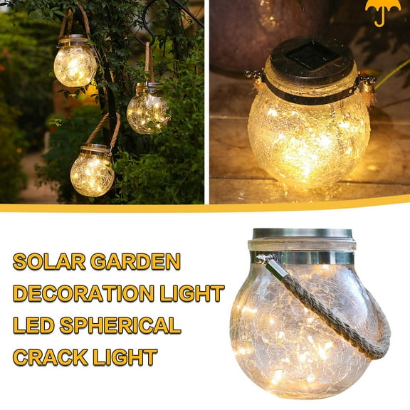 BVXEEP Solar Lights Outdoor, Solar Copper Wire Lamp Crack Glass Jar Outdoor Garden Decoration Tree Lamp