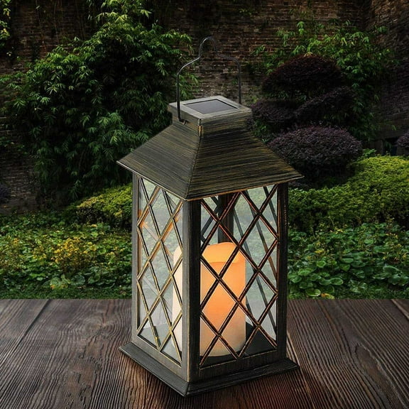BVXEEP Solar Lights Outdoor, Wind Lantern Outdoor Courtyard Antique Copper Candle Hanging Lamp