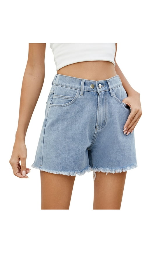 Women Casual Waist Fashion Solid Summer Womens Shorts Dressy Casual Pocket Jeans Buttons Half Shorts Womens Shorts Casual