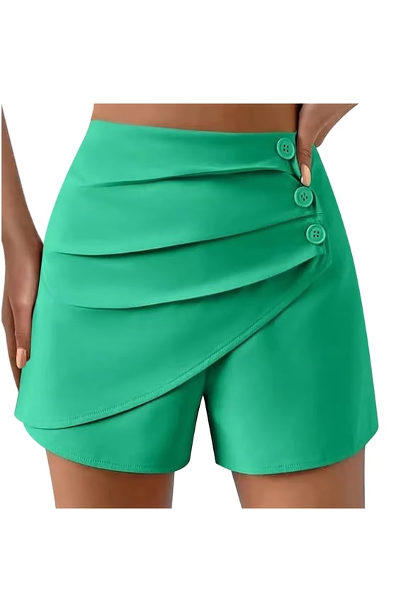 Women's Classic All Match Pleats Summer Womens Shorts Dressy Casual Slim Button Short Trouser Pants Shorts Womens Shorts Casual