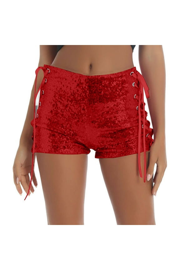 Women's Solid Color High Waist Summer Womens Shorts Dressy Casual Strap Hollow Sequin Shorts Womens Shorts Casual
