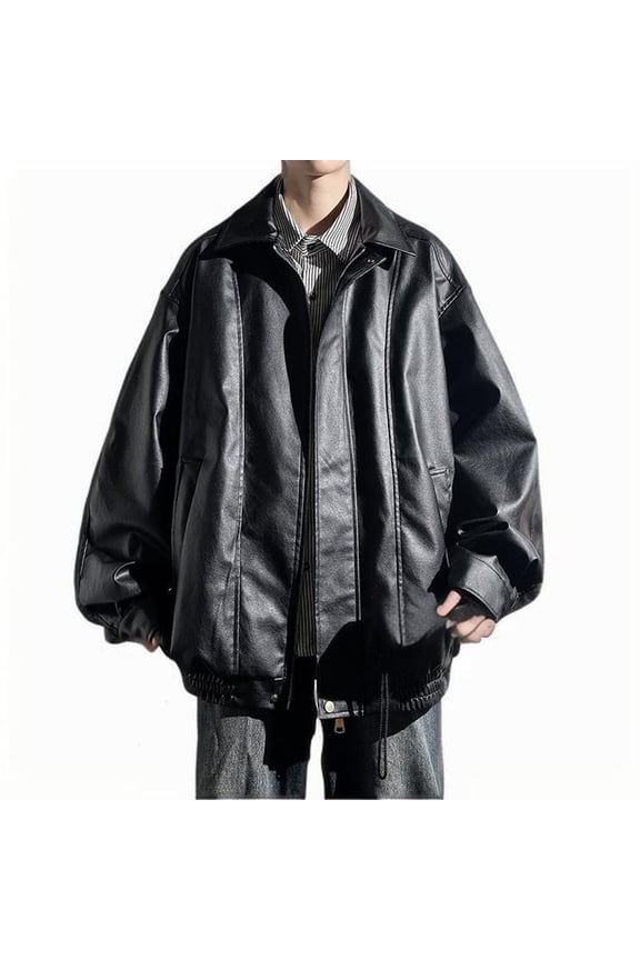 Black Faux Leather Jacket Men Autumn Mens Hip Hop Jacket Leather Male Streetwear Korean Trend Jackets Coats (Black,XXL)