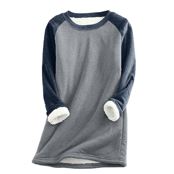 BVnarty Clearance Women's Top Solid Color Comfy Trendy Casual Thick Fleece Winter Velvet Warm Underwear Top Long Sleeve Round Neck Lightweight Pullover Blouse Top Blue-A S