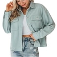 thumbnail image 1 of BVnarty Jacket for Women Comfy Lounge Casual Solid Color Corduroy Comfortable Buttons Pocket Lapel Long Sleeve Fall Fashion Shacket Jacket Green S, 1 of 7
