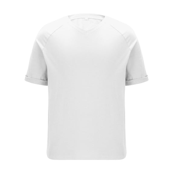 BVnarty Men Plus Size Summer Solid Color V-Neck Raglan Sleeve Short Sleeve T-Shirt Loose Casual Daily Leisure Tops White XXL