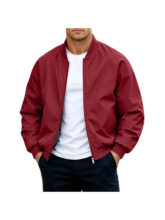 Men’S Classic Bomber Jacket, Full Zip Closure, Ribbed Cuff Hem, Standard Fit for City Strolls & Weekend Gathering Wine XXXXL