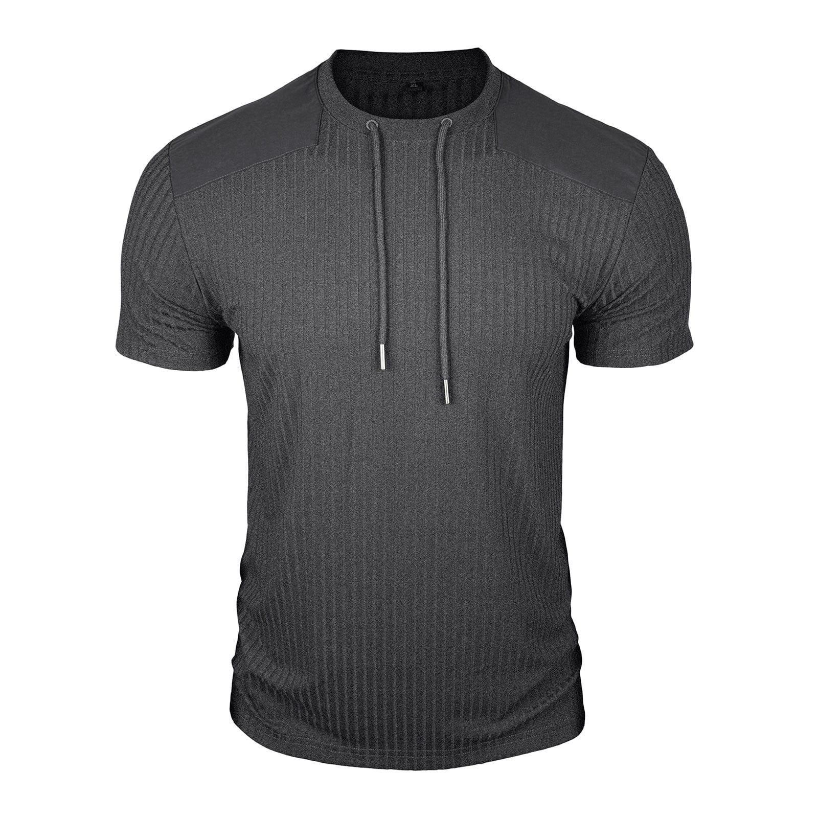BVnarty Men Summer Crew Neck Hooded Color Block Rib Knit Short Sleeve T ...
