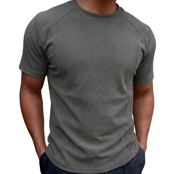 BVnarty Men Summer Solid Color Basic Crew Neck Short Sleeve T-Shirt Casual Fashion Daily Layering Undershirt Tops Dark Gray M
