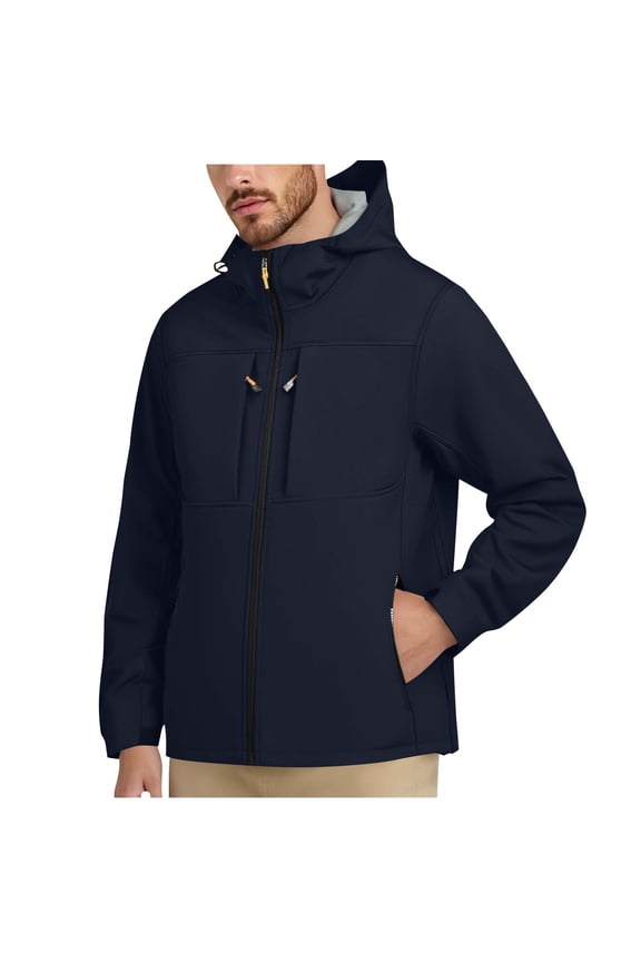 Men Women Solid Windproof Water Resistant Hooded Jacket, Multi Pocket Zip Outerwear for Running Fishing & Outdoor Trekking Blue XL