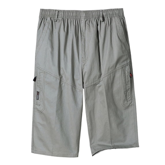 BVnarty Men's 3/4 Capri Pants Below Knee Hiking Cargo Long Shorts Elastic Waisted Relaxed Fit Twill Cotton Casual Work Shorts Gray XXL