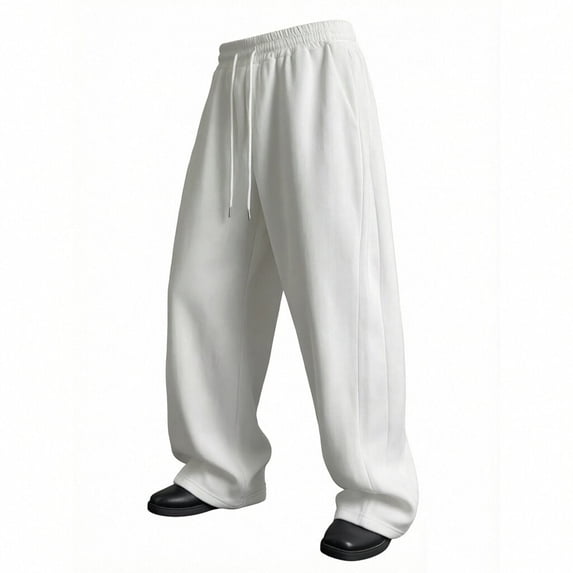 BVnarty Men's Baggy Wide Leg Sweatpants Elastic Drawstring Waist Casual Lounge Athletic Joggers Fall Pants with Pockets White S