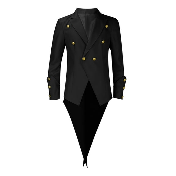 BVnarty Men's Black Tailcoat Jacket Double Breasted Victorian Frock Wedding Prom Coat Tuxedo Black L