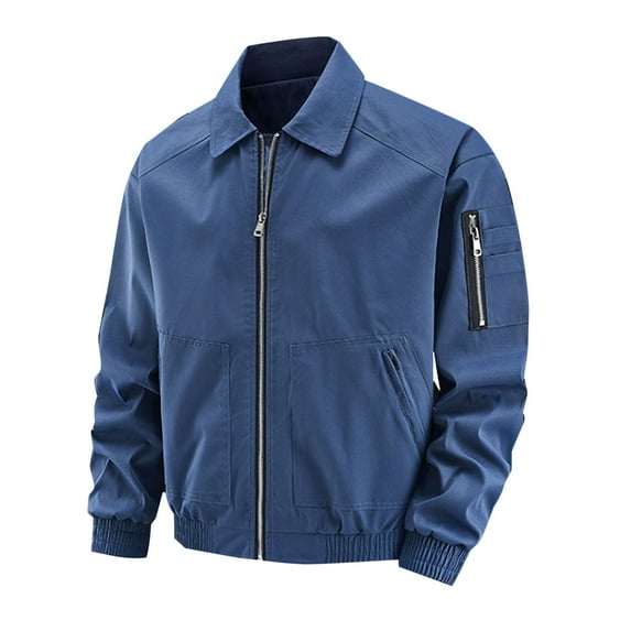 BVnarty Men's Bomber Jacket Lightweight Zip Up Baseball Jacket with Pockets for Spring Fall Outerwear (Blue,L)