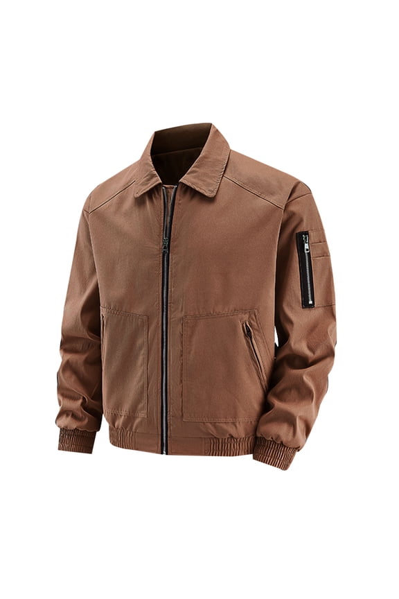 Men's Bomber Jacket Lightweight Zip Up Baseball Jacket with Pockets for Spring Fall Outerwear (Coffee,XL)