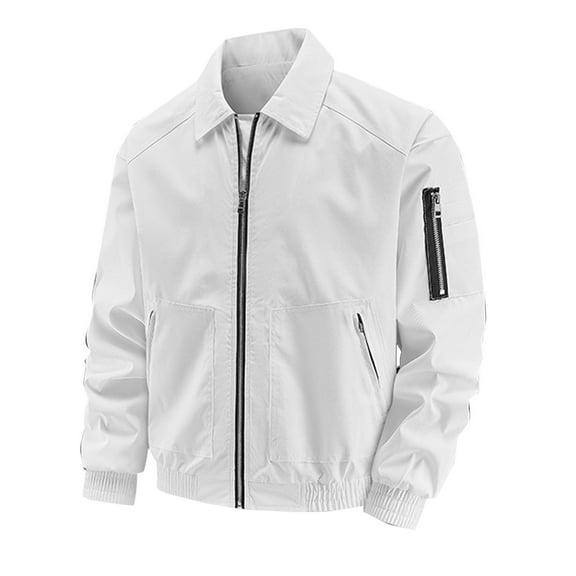 BVnarty Men's Bomber Jacket Lightweight Zip Up Baseball Jacket with Pockets for Spring Fall Outerwear (White,L)