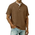 thumbnail image 1 of BVnarty Men's Button Placket Stand Collar Short Sleeve Shirt, Retro Relaxed‑Fit Summer Casual Tops Brown M, 1 of 8