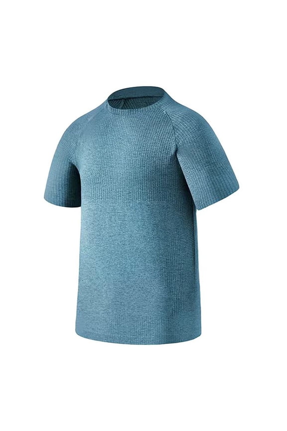 Men's Cationic Moisture‑Wicking Crew Neck Short Sleeve T‑Shirt, Solid Lightweight Summer Tops Blue S