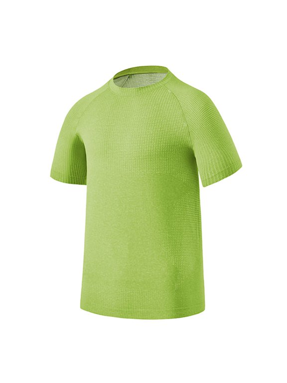Men's Cationic Moisture‑Wicking Crew Neck Short Sleeve T‑Shirt, Solid Lightweight Summer Tops Yellow XXL