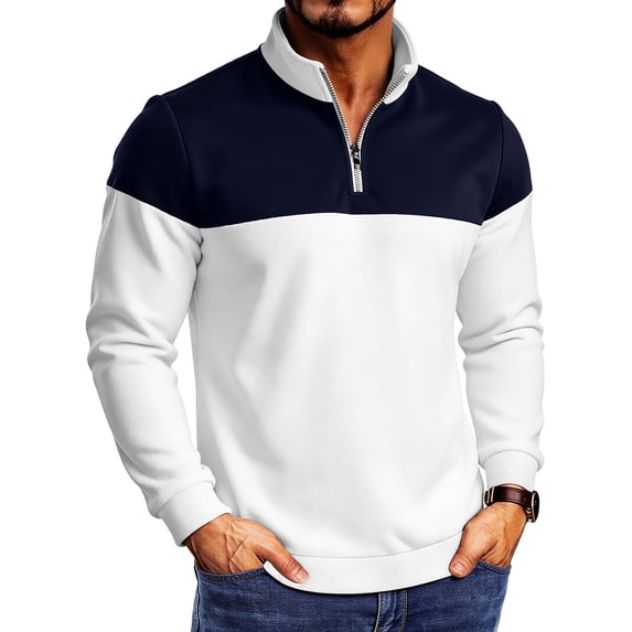 BVnarty Men's Color Block Quarter Zip Stand Collar Loose Sweatshirt, Athletic Pullover for Mild Autumn Sports Wear and Multi-Occasion Daily Layering Navy M