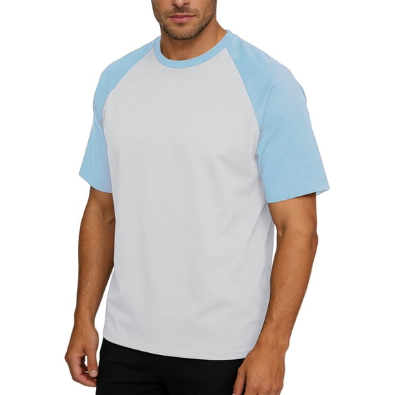 BVnarty Men's Color‑Block Raglan Sleeve Crew Neck Short Sleeve T‑Shirt, Quick‑Dry Basketball Training Tops Light Blue XL