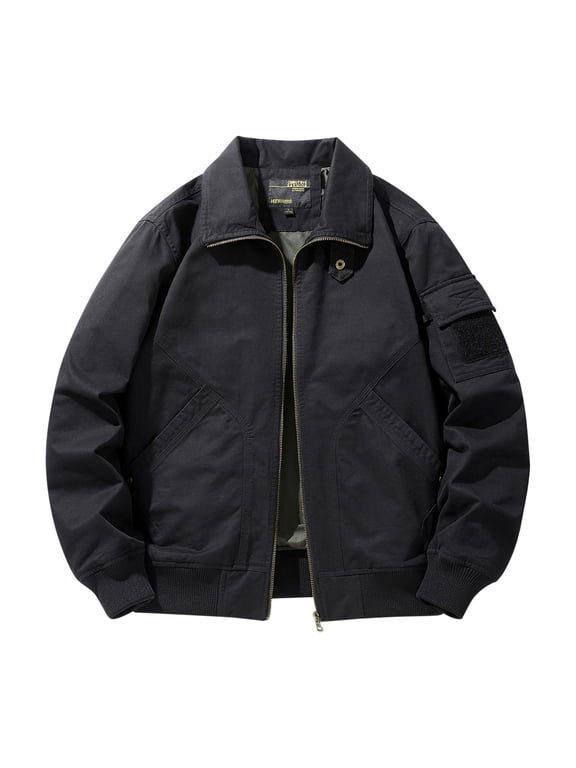Men's Cotton Bomber Jacket Lightweight Zipper Up Windbreaker Outdoor Baseball Flight Jacket with Pockets (Black,XXL)