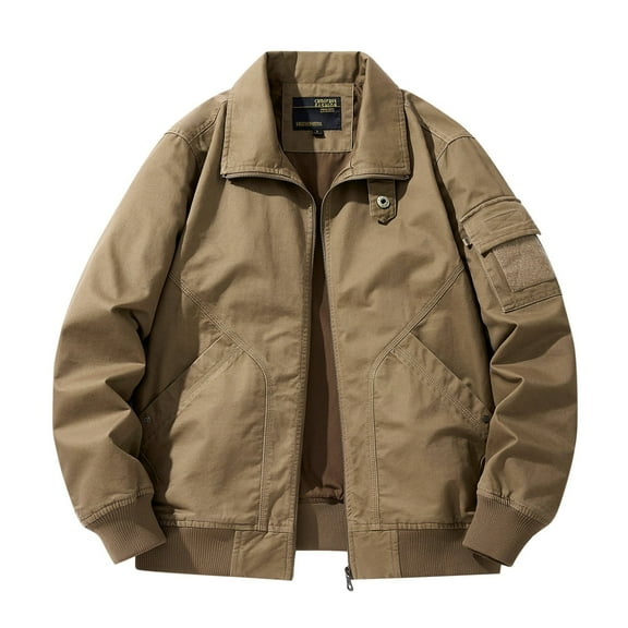 BVnarty Men's Cotton Bomber Jacket Lightweight Zipper Up Windbreaker Outdoor Baseball Flight Jacket with Pockets (Khaki,XXL)