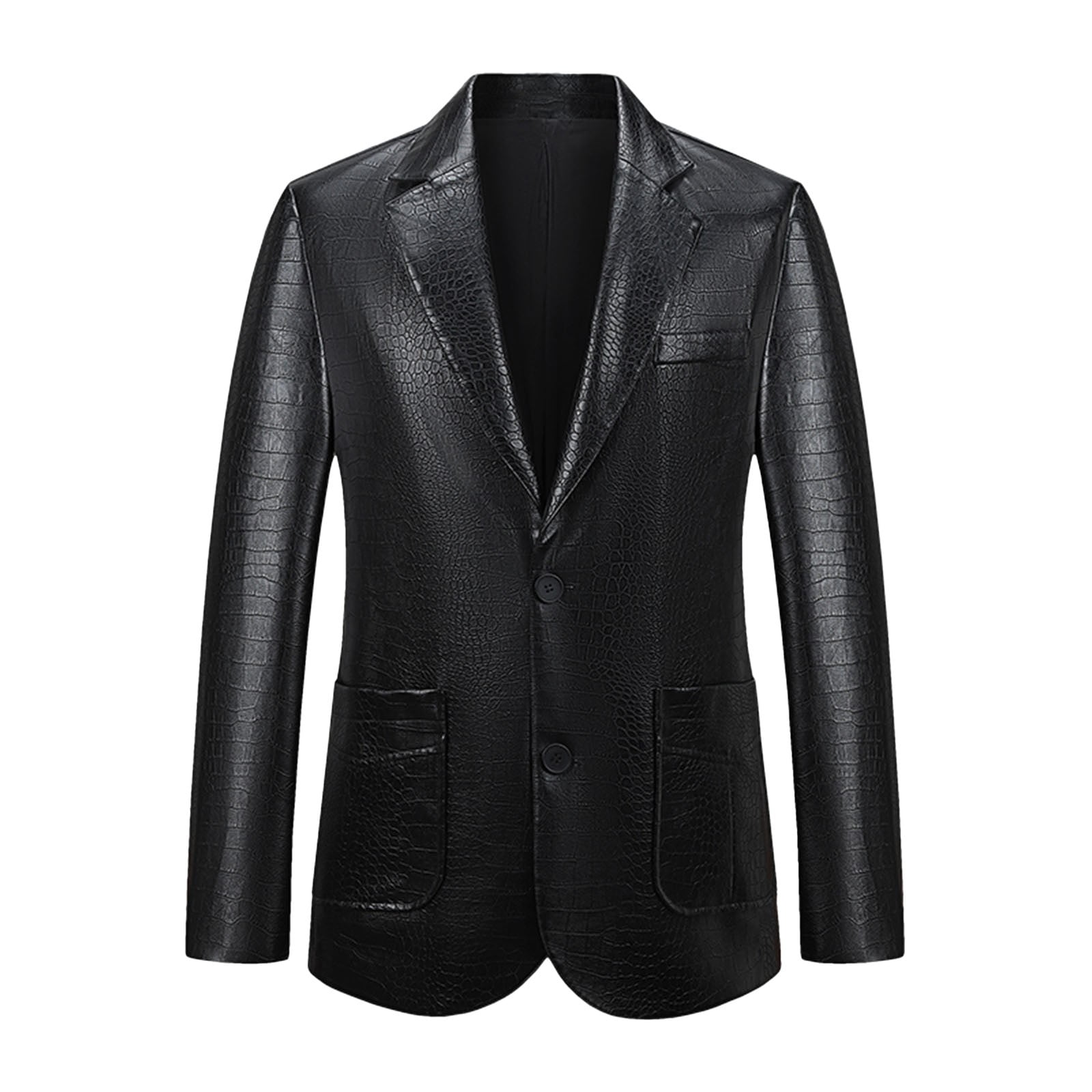 BVnarty Men's Crocodile Pattern Blazer Business Suit Jacket Slim Fit Faux Leather Long Sleeve Button Up Coat (Black,M)
