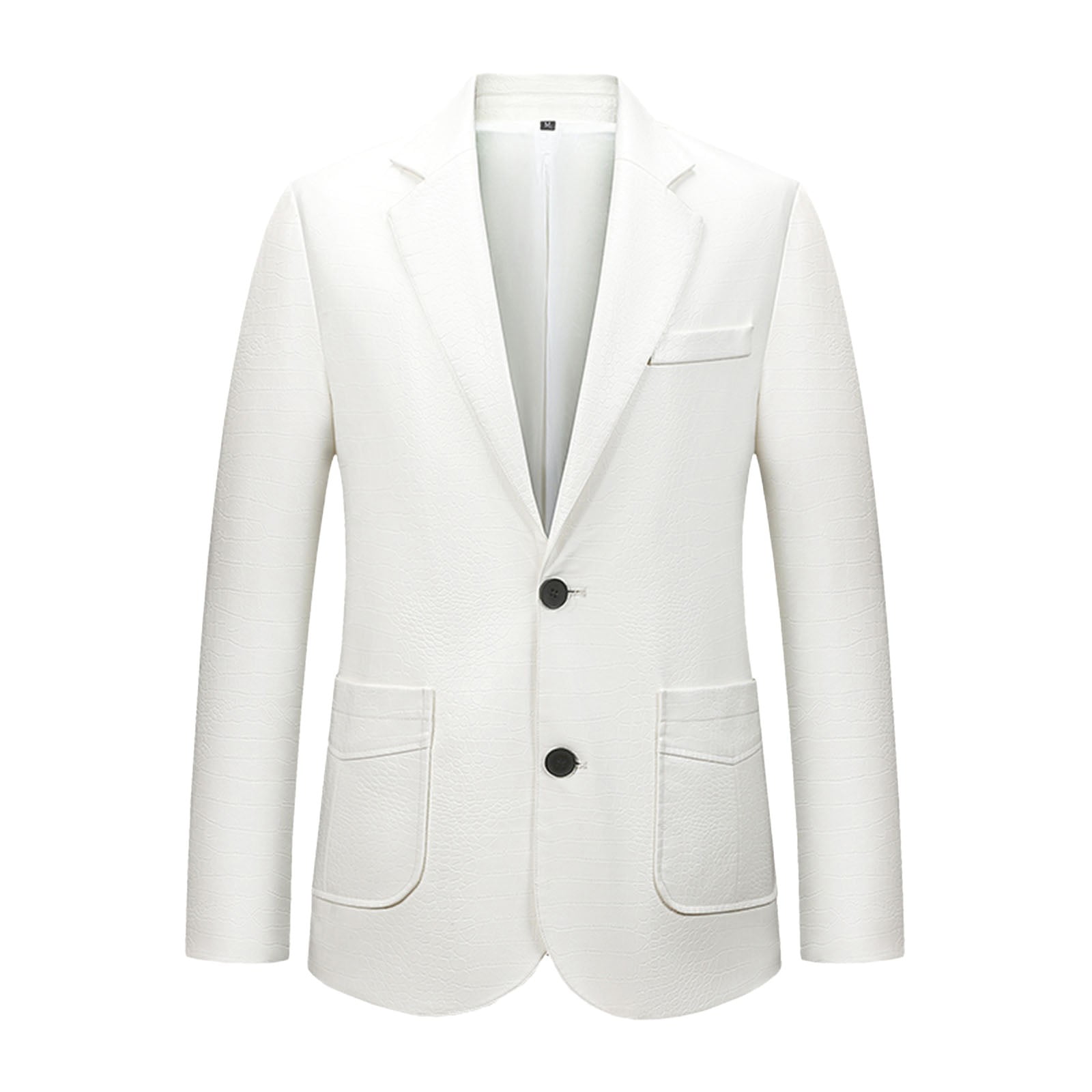 BVnarty Men's Crocodile Pattern Blazer Business Suit Jacket Slim Fit Faux Leather Long Sleeve Button Up Coat (White,L)