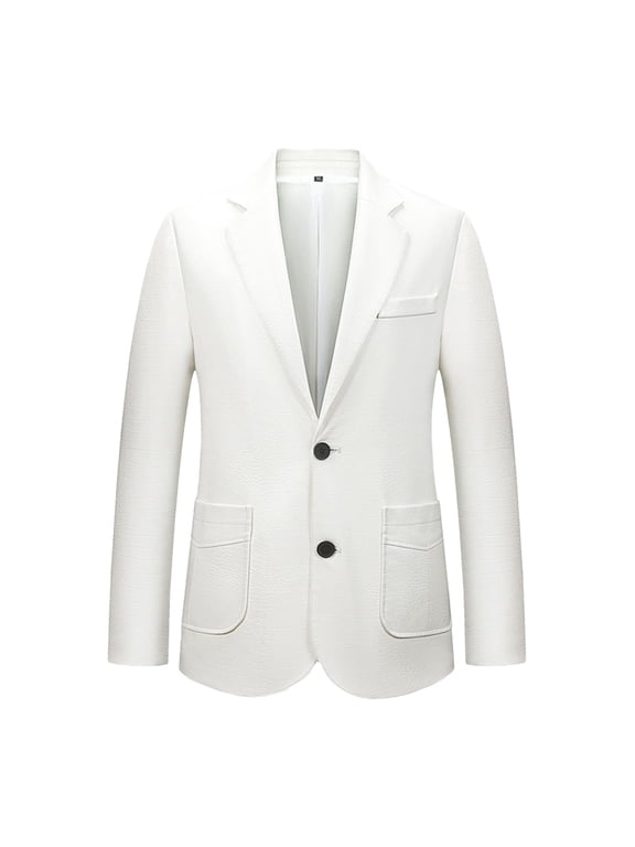 Men's Crocodile Pattern Blazer Business Suit Jacket Slim Fit Faux Leather Long Sleeve Button Up Coat (White,XXL)