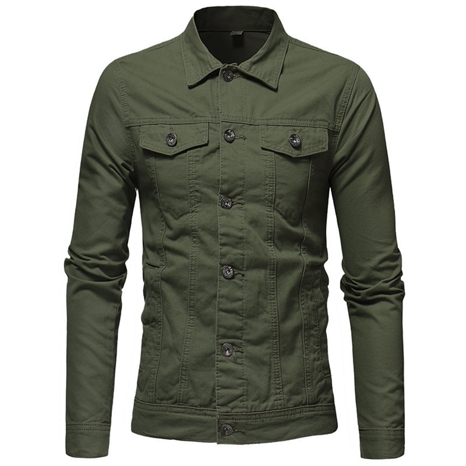 Ketyyh-chn99 Jean Jacket Men Casual Long Sleeve Lapel Pocket
