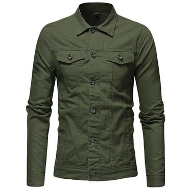 BVnarty Men's Denim Jacket Slim Fit Button Up Long Sleeve Solid Color Fashion Short Jean Jacket (Army Green,XL)