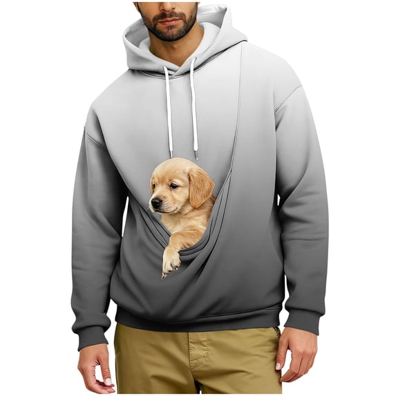 BVnarty Men's Fall Winter Gradient Print Pet Pocket Hoodie Ombre Long Sleeve Sweatshirt with Pet Pouch Loose Hooded Top for Pet Lovers Street Outfits Black XL