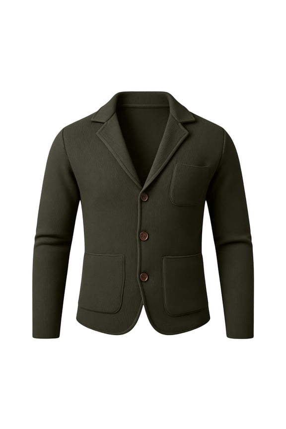 Men's Fall Winter Lapel Collar Slim Fit Knit Jacket, British Style Flap Pocket Outerwear for Work, Commuting & Business Occasions Army Green S