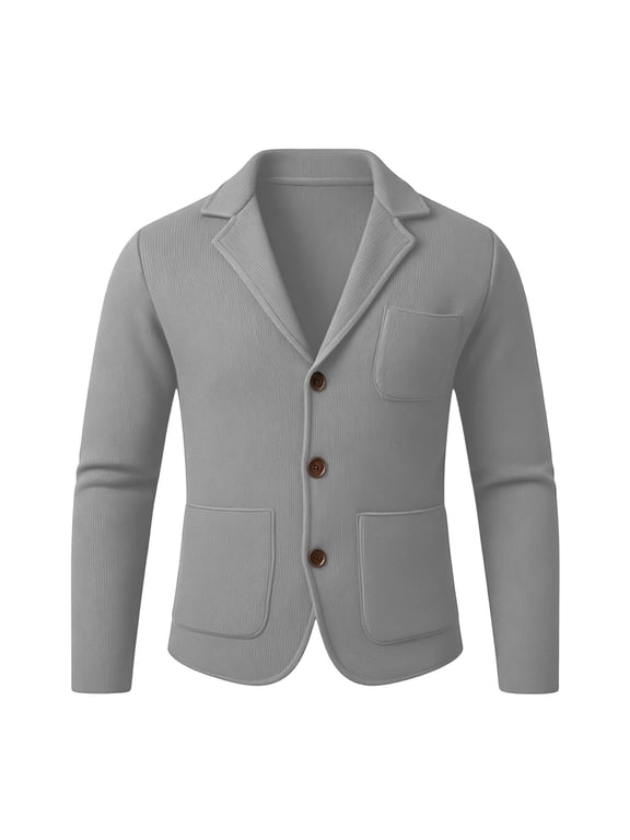 Men's Fall Winter Lapel Collar Slim Fit Knit Jacket, British Style Flap Pocket Outerwear for Work, Commuting & Business Occasions Gray XXL