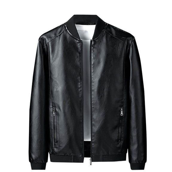 BVnarty Men's Faux Leather Jacket Zipper Bomber Jacket PU Leather Motorcycle Jacket (Black,XL)