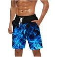 thumbnail image 1 of BVnarty Men's Flame Art Print Board Shorts Elastic Waist Drawstring Side Pockets Quick Dry Breathable Summer Beach Vacation Outdoor Casual Shorts Blue L, 1 of 5