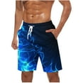 thumbnail image 1 of BVnarty Men's Flame Art Print Board Shorts Elastic Waist Drawstring Side Pockets Quick Dry Breathable Summer Beach Vacation Outdoor Casual Shorts Light Blue XXXXXL, 1 of 5