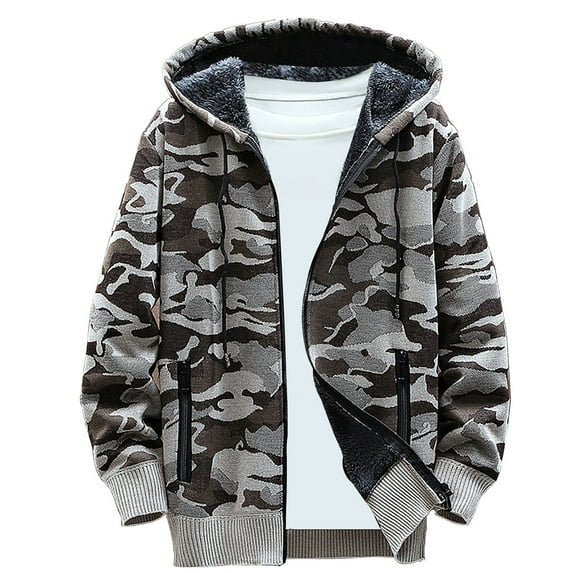 BVnarty Men's Fleece Lined Camo Hoodie Winter Warm Full Zip Long Sleeve Outdoor Jacket Camouflage Sweatshirt Thick Beige M
