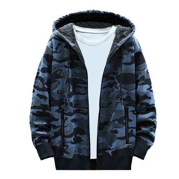 BVnarty Men's Fleece Lined Camo Hoodie Winter Warm Full Zip Long Sleeve Outdoor Jacket Camouflage Sweatshirt Thick Blue XL