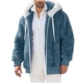 thumbnail image 1 of BVnarty Men's Full Zip Hooded Double Faced Fleece Plush Jacket, Solid Long Sleeve Warm Casual Outerwear for Winter Daily Wear & Outings Blue M, 1 of 6