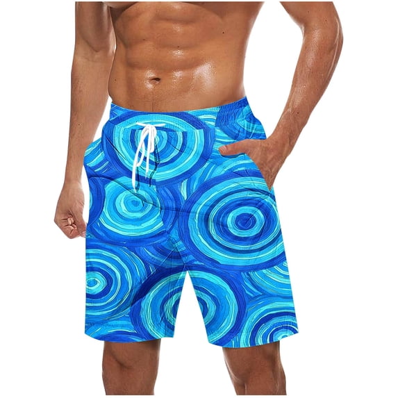 BVnarty Men's Geometric Circle Pattern Swim Trunks Elastic Waist Drawstring with Side Pockets Breathable Lightweight Outdoor Beach Vacation Daily Shorts Blue XXXXL