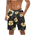 thumbnail image 1 of BVnarty Men's Hawaiian Art Floral Print Swim Trunks Elastic Waist Drawstring Closure & Side Pockets Lightweight Outdoor Hiking Daily Beach Wear Shorts Beige XL, 1 of 5